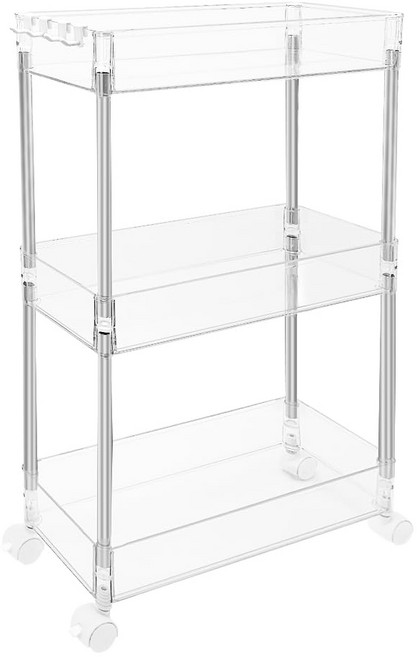 JAKIMO 아크릴 소재의 견고하고 투명한 트롤리 욕실 트롤리 세탁실 트롤리 서재 트롤리 아크릴 재질 3단/4단 구조, 3층