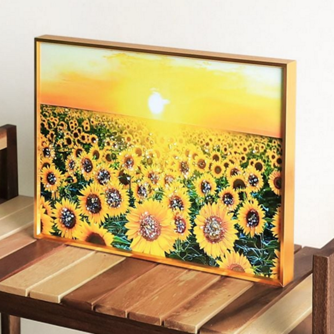 해바라기 풍수 액자 금전운 코끼리 집들이선물 해바라기 그림 액자 개업식 인테리어 거실 프레임 골드, 큐빅 액자 40x30_(나무와 책)