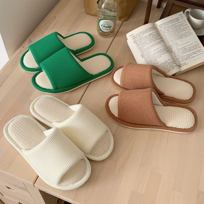 와플 거실 여성 슬리퍼 부드러운 실내화 사계절용, 1개, 크림 화이트