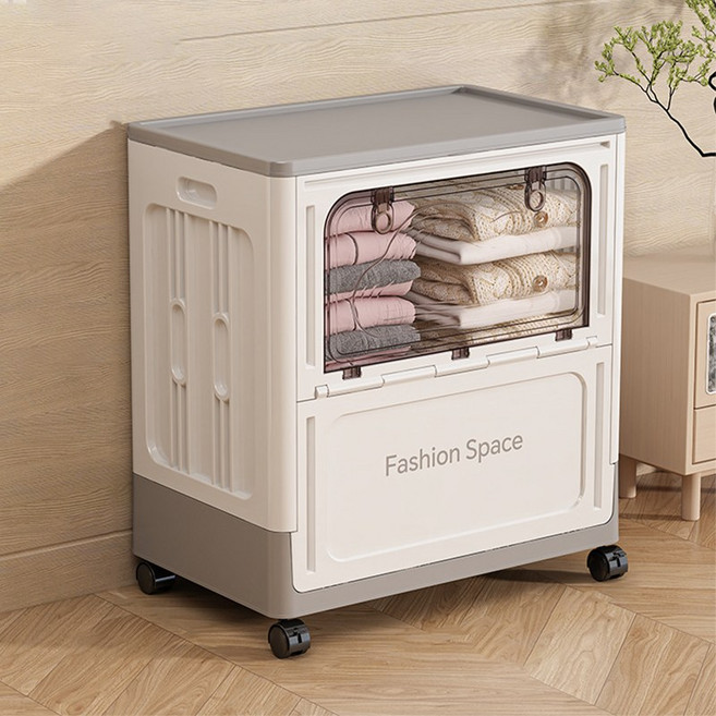 접이식 대용량 리빙박스 150L 이동식 수납정리함 옷 이불 수납, 61x39.3x61.5cm, 그레이, 1개