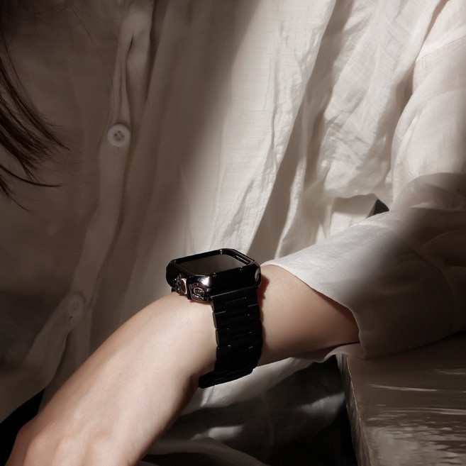 Apple Watch 錶殼 錶帶 適用 11代 10代 9 8 7 6 5 Ultra3 SE3 46mm, 三株鋼-黑色寬款+鎧甲殼 送調表器,42/44/45共用, 1個