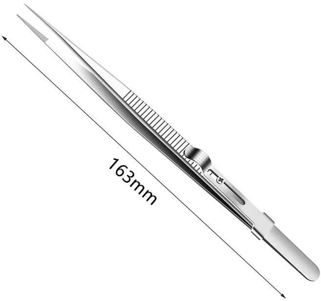 스테인레스 스틸 핀셋 조정 슬라이드 잠금 정전기 방지 쥬얼리 전자 부품 수리 만들기, 01 straight, 1개