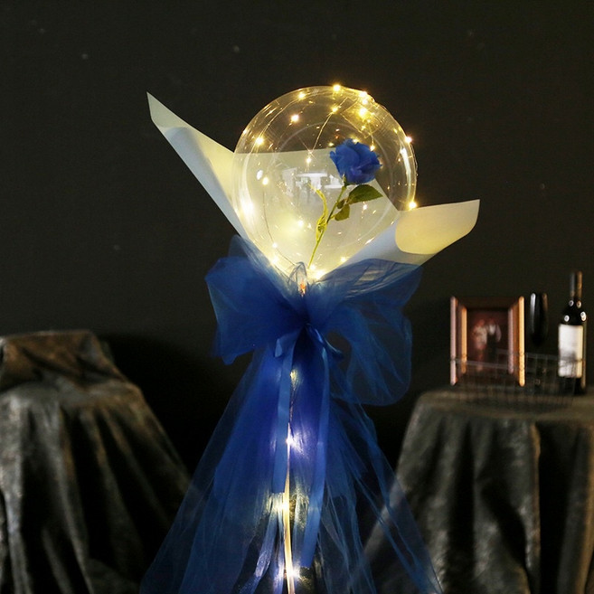LED玫瑰花波波球花束 告白求婚生日裝飾, 1個, (4)發光波波球花束-藍玫瑰