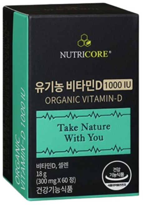 뉴트리코어 유기농 비타민D 1000 IU 300mg x 60정 2개월분, 1박스