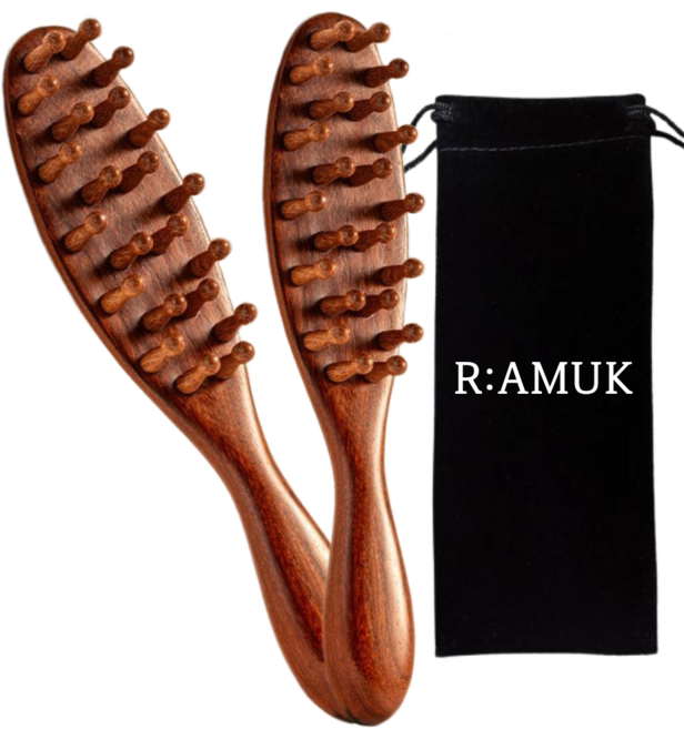 리아므크 원목 두피 마사지기 괄사, 브라운, 2개