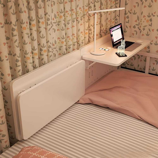 침대 테이블 접이식 컴퓨터 테이블 기숙사 책상 작은 테이블 이층 침대 옆 수납 선반, 회색 60x30x35CM