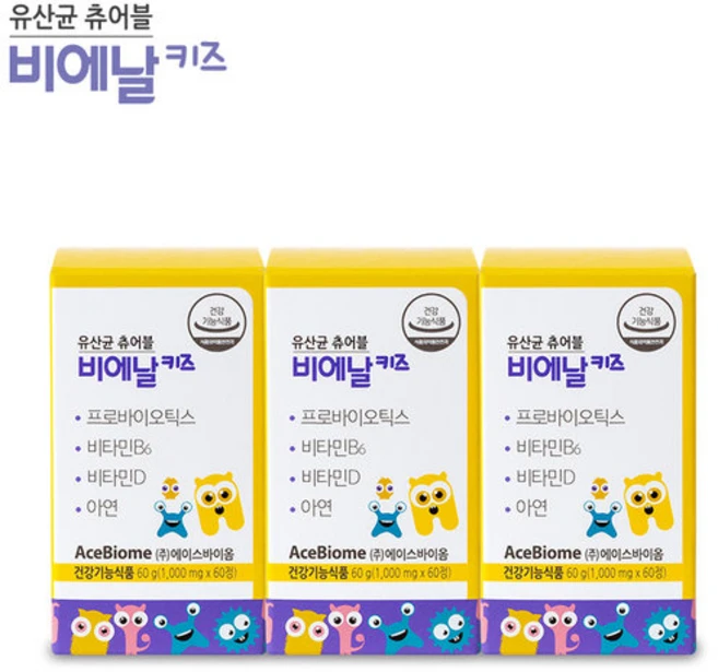 [비에날씬]키즈 유산균 비에날 키즈, 60정, 180개 - 쿠팡
