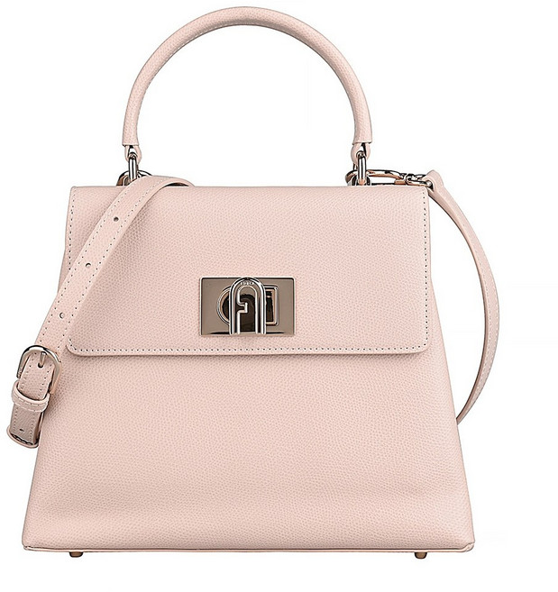 FURLA 1927 荔枝紋防刮牛皮旋釦式手提斜背包 (小), 芭蕾粉