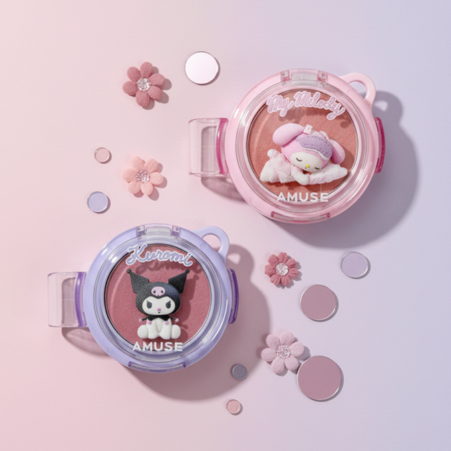 [마이멜로디&쿠로미 한정 에디션] 어뮤즈 파우더 립 앤 치크, 1개, 01 피치 휩 + 마이멜로디 인형