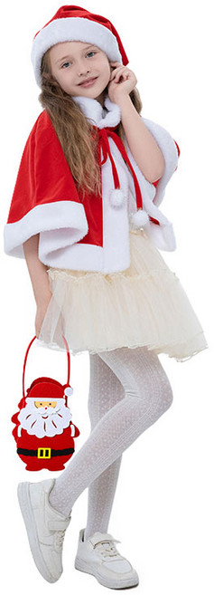 [파티랑]크리스마스망토모자세트 산타복모음, 1세트, 26)G-01망토모자 산타가방 3종세트 중 고급1