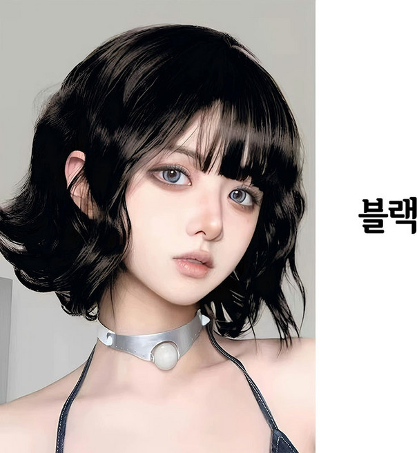 스타일닥터 여성 가발 통가발 웨이브 단발가발, 1개, 블랙