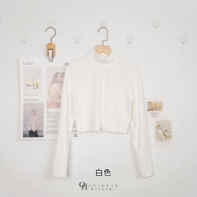 【OniWear】螺紋小立領長袖短版上衣 戶外跑步瑜珈運動 - 透氣修身露臍T恤