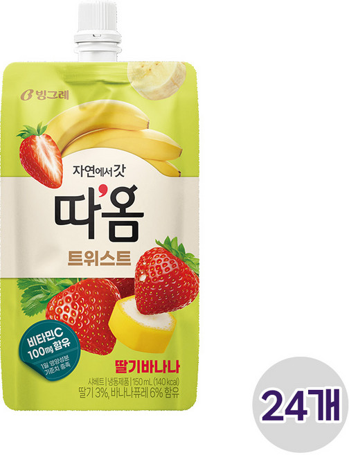 빙그레 따옴 트위스트 딸기바나나 파우치 아이스크림, 24개, 150ml