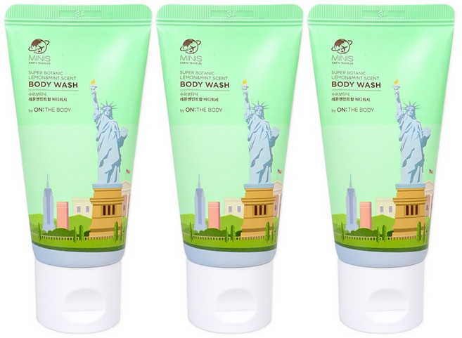 온더바디 레몬앤민트향 바디워시 튜브형 바디클렌저 세면도구 여행용세트 보습 샤워비누, 50ml, 3개