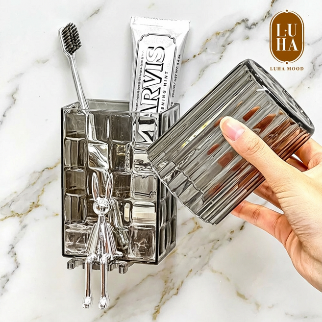 루하무드 욕실 무타공 칫솔걸이 딱붙수납 거치대, 블랙