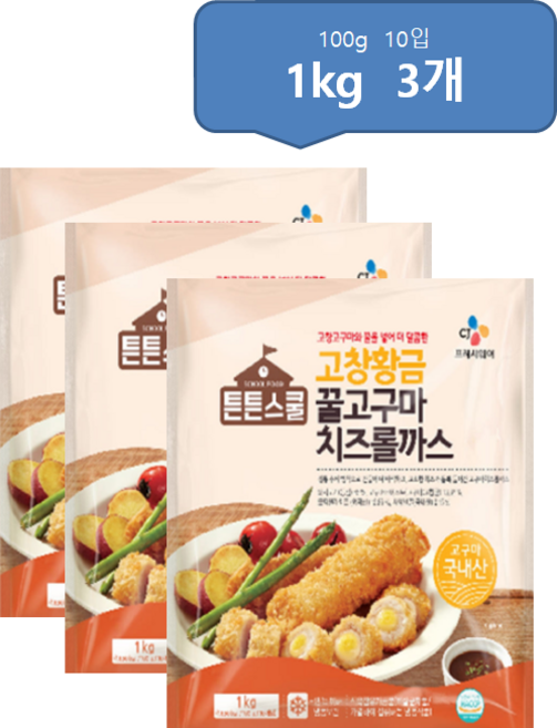 CJ 튼튼스쿨 고창황금 꿀고구마치즈롤까스, 3개, 1kg