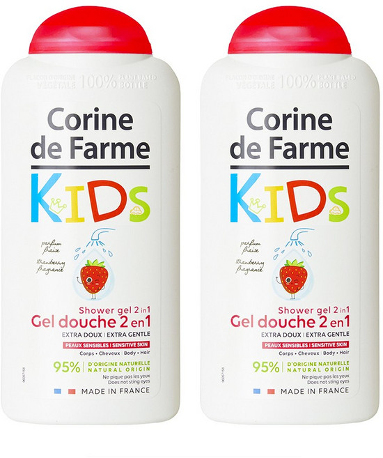 코린드팜 키즈 샴푸&워시 딸기향 프랑스 향이 좋은 올인원 샤워젤 어린이 유아, 2개, 300ml