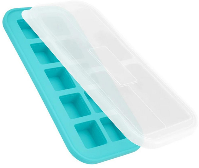 뚜껑이 실리콘 냉동 틀 식품 용기 얼음 큐브 보관 상자 국물 음료 허브 주스용 분리형 주방용품, 색상: 1. Ten grid