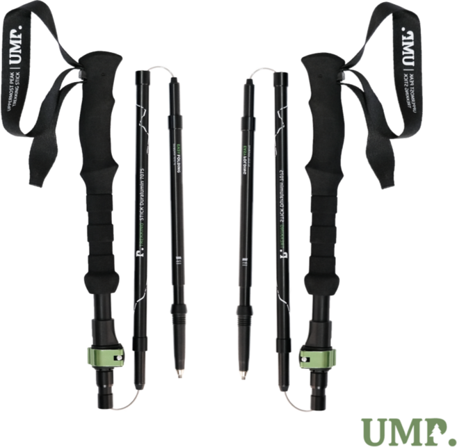 UMP(움프) 두랄루민 7075 접이식 경량 등산스틱, 1세트, 블랙