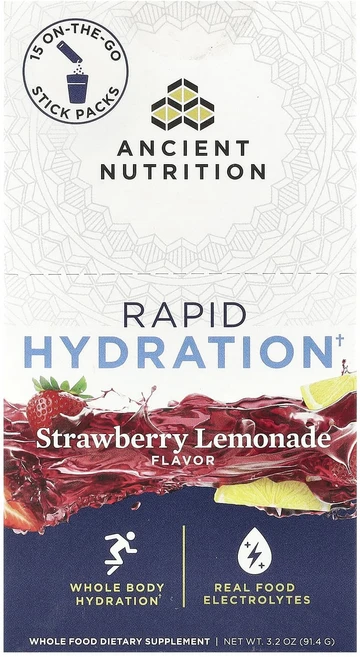 효과가 좋은 Ancient Nutrition 빠른 수분 공급 딸기 레모네이드 휴대용 스틱 팩 15개 개당 6.1g(0.2oz) 최저가격, AncientNutrition빠른수분공급딸기레모네이드휴 - 쿠팡