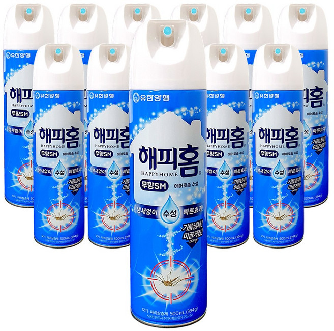 해피홈 유한양행 에어로솔 수성 살충제 무향, 500ml, 12개
