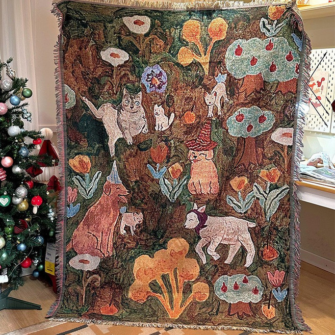 卡通圖案沙發巾 全蓋式設計 ins風沙發布 懶人沙發墊 沙發套罩, 森林派對,130*160, 1個