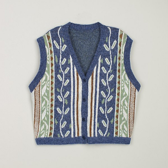 [마이더스비] 스텐 브이넥 패턴 울 니트 조끼