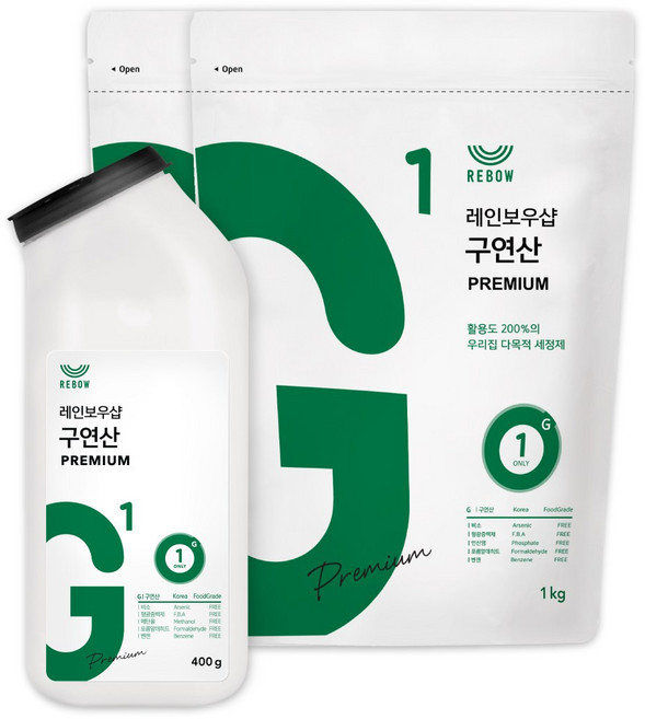 레인보우샵 구연산 프리미엄 톡톡이 리필 세트 용기 500g 1개 리필 1kg 2개