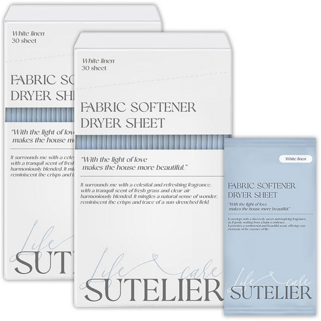 수뜰리에 에센스 건조기시트 섬유유연제 화이트린넨향 본품, 2개, 30개입