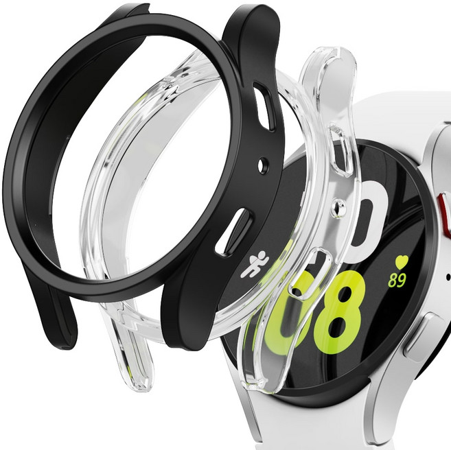 가꼬싶다 변색없는 하드커버 갤럭시 워치 케이스 2개입, 투명+블랙, 2개