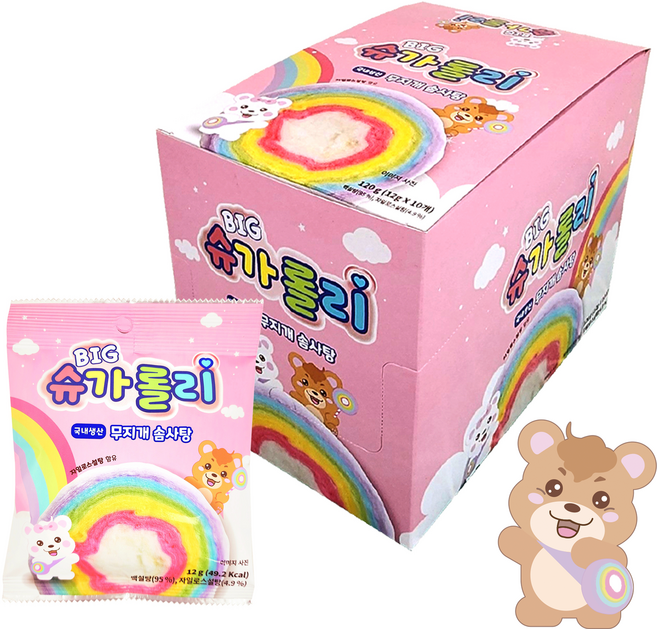 무지개 비타민 롤 솜사탕 빅 슈가롤리 톡톡 간식 레인보우, 120g, 1개