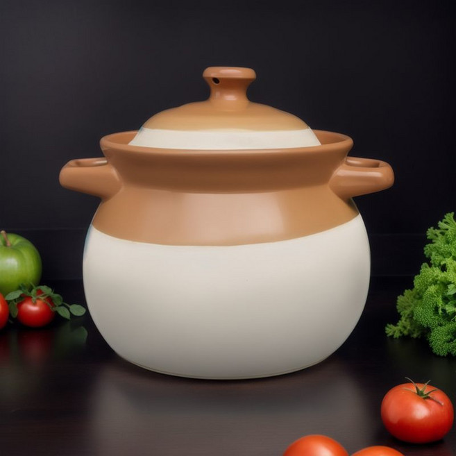 Siemzon 집에서 쓰는 세라믹 뚝배기 고온 견디는 뚝배기 무코팅 뚝배기, 1개, 15cm