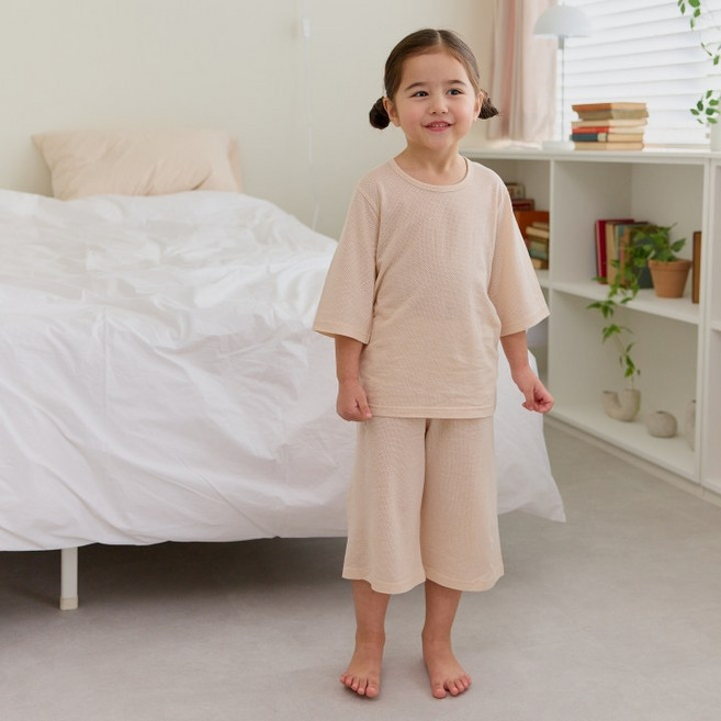 아이숲 아동용 솔리드 모달메쉬 칠부실내복 상하의 세트