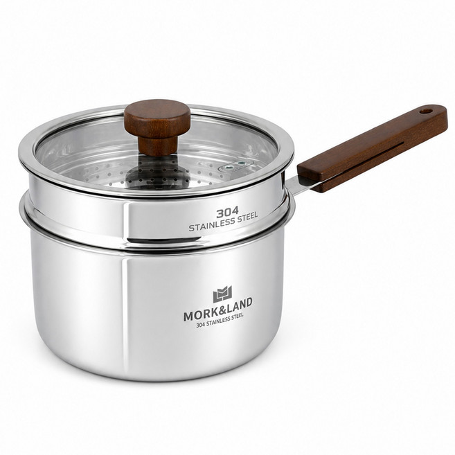 MorkLand 304 스텐 3중 인덕션 겸용 이유식 냄비 편수냄비 찜기, 실버, 1개, 18cm