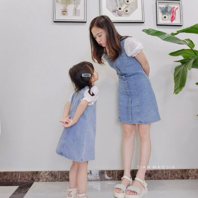 親子牛仔洋裝 母女裝 親子裝 姊妹裝, 寶貝-100碼(建議身高95公分內)