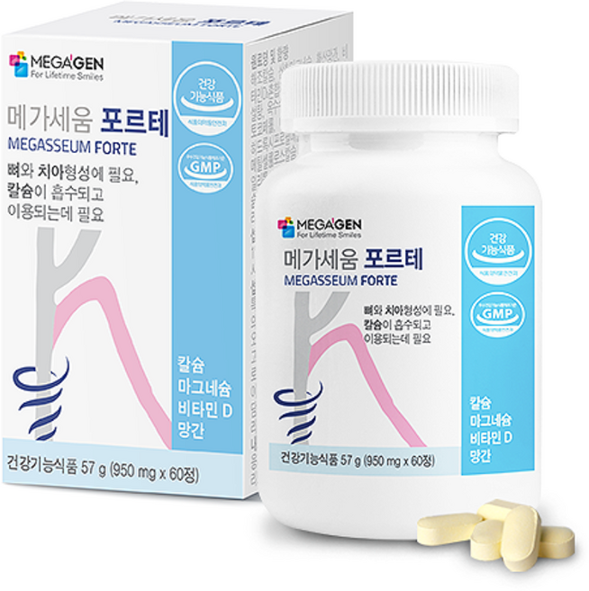 메가세움 포르테 칼슘 마그네슘 멀티 비타민 D 망간 950mg, 1개, 60정
