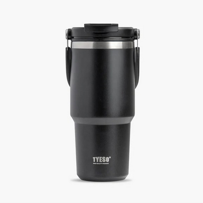 TYESO 진공 스텐 텀블러 보온보냉 대용량 손잡이 캠핑 차량용 (캐리핸들 600/750/900/1050/1200ml), 블랙, 1.05L, 1개