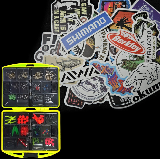 낚시소품24종 + 방수 피싱스티커50 세트, 1세트, 혼합