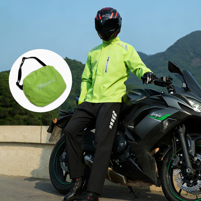예스이 오토바이 방수 비옷 우비 레인코트 배달 등산 낚시 라이더 우의 상하의 세트, 그린