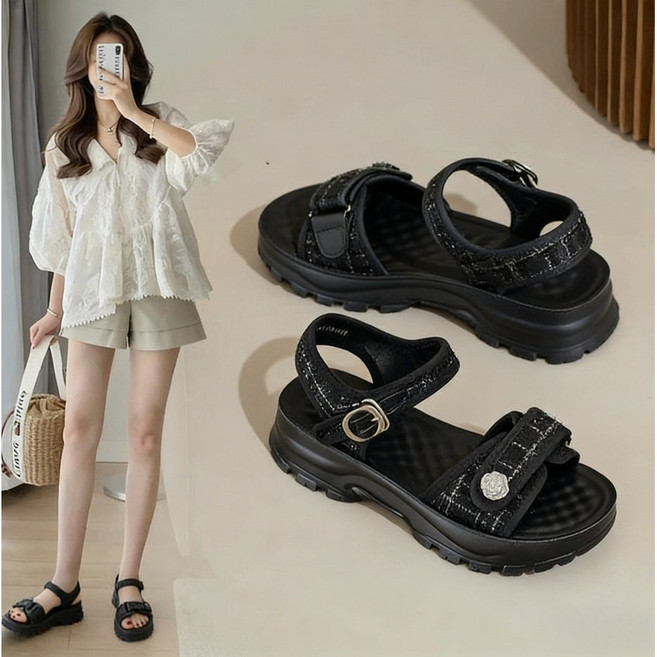 스타일닥터 여성 여름 통굽 키높이 샌들 운동화 스타일 벨크로 데일리 캐주얼