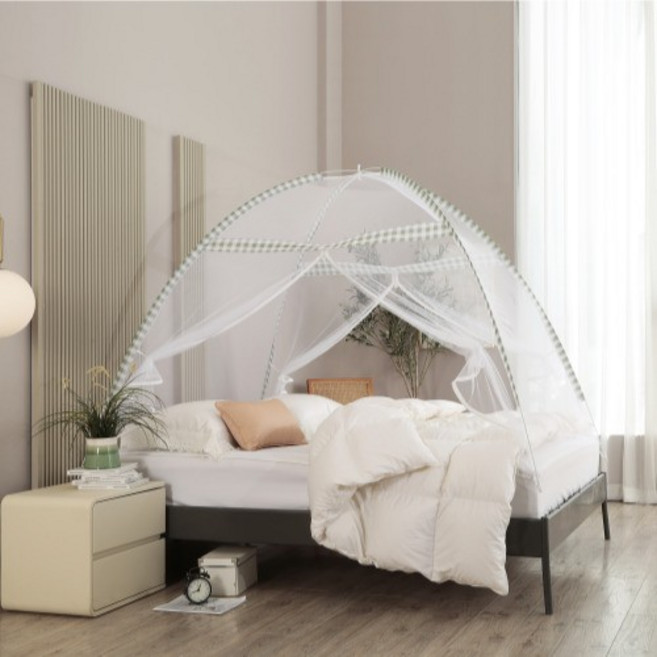 자자데코 원터치 양문 야광 텐트형 모기장, 체크민트