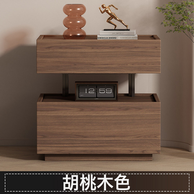 意式極簡中古風床頭櫃 60cm主臥免安裝收納儲物櫃, MQ4懸浮鋼柱胡桃木色