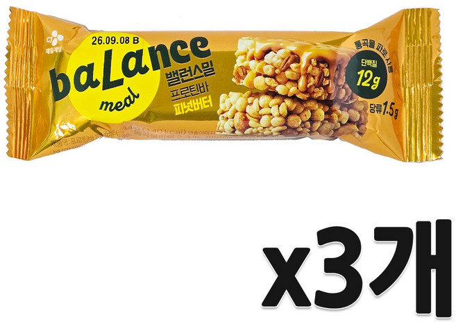 CJ 밸런스밀 프로틴바 피넛버터, 34g, 3개
