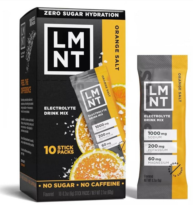 KD Chocolates LMNTs 무설탕 전해질 스포츠 드링크 오렌지 소금 - 59.5g(2.1온스)/10개입 254994, KD Chocolates LMNTs 무설탕 전해질 스포, 6g, 1