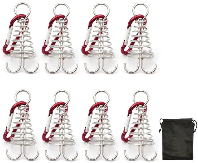 스프링 오징어 데크팩 8p + 카라비너 8p + 부직포 주머니 텐트부품 세트, 혼합색상