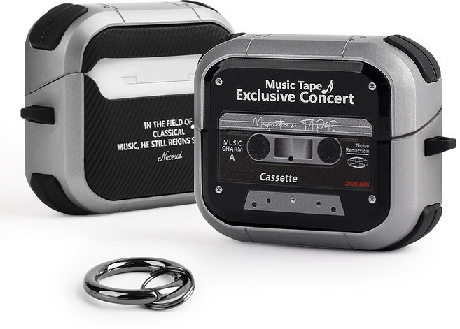 네쎄시드 카세트테이프 갤럭시 버즈 케이스, Black & Silver, 갤럭시 버즈 3 / 3 Pro, 1개