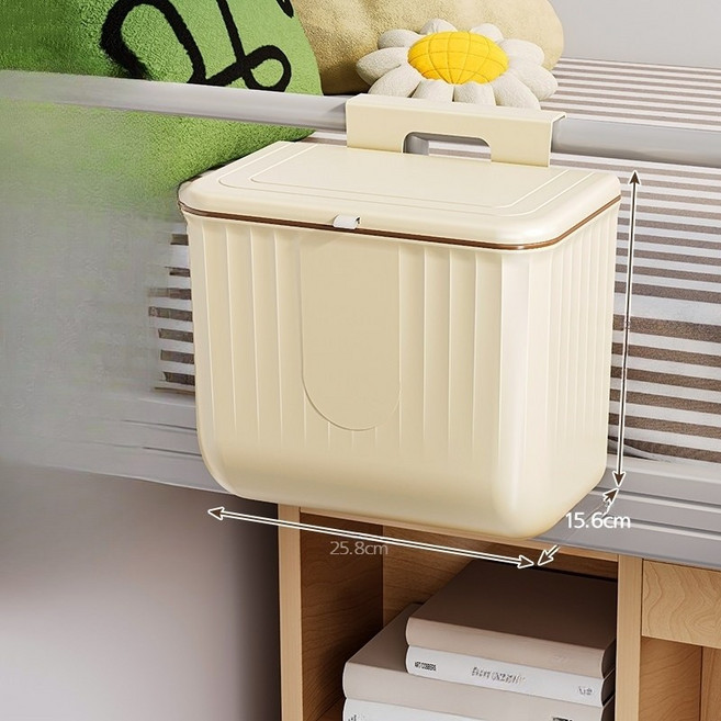 DOA 침대 옆 수납 선반 벽걸이 걸이 쓰레기통 기숙사 침대용, 1개, 화이트 12.5L 슬라이딩 뚜껑
