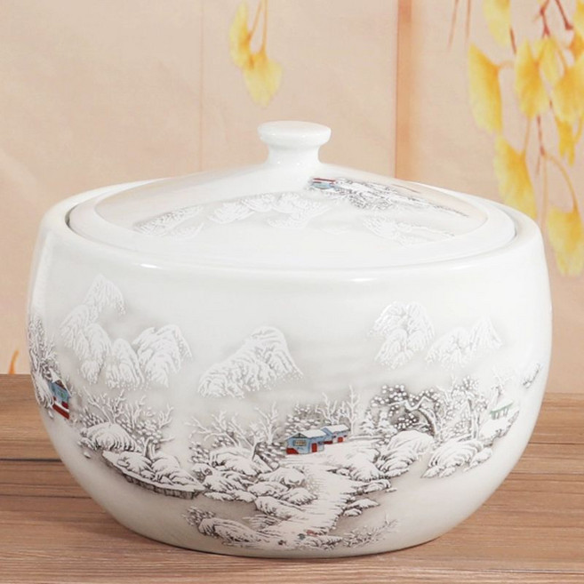 사기요강 세라믹 요강 감바리 도자기 화장실 꽃향기, 1개, 눈 속 친구 방문 1.5kg 밀폐링