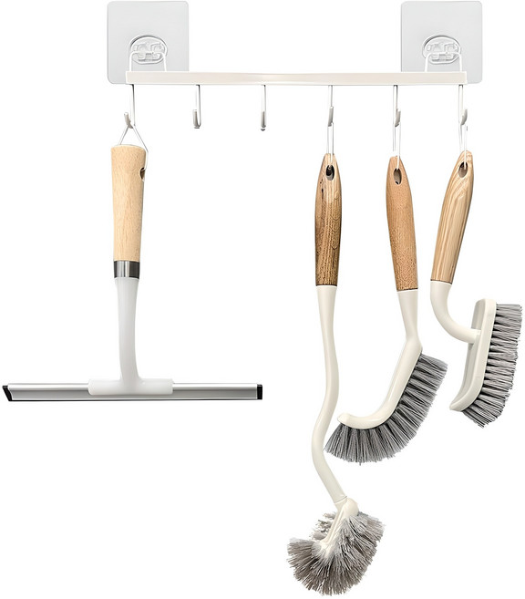 모나코올리브 나무손잡이 청소브러쉬 5종 세트, 화이트 + 우드, 1세트