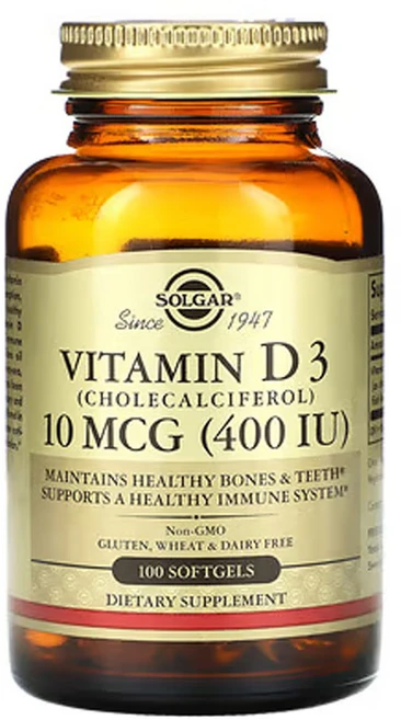 솔가 비타민 D3(콜레칼시페롤) 10mcg(400IU) 100소프트젤, 1개, 100정 - 쿠팡